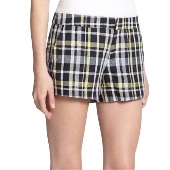 Joie Merci Plaid Linen Shorts Size 10 3 inch Blue Yellow - Picture 2 of 9